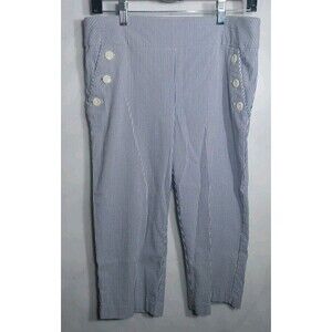 Counterparts Womens Pants 10P Seersucker Elastic Waist Stretch High Rise Coastal
